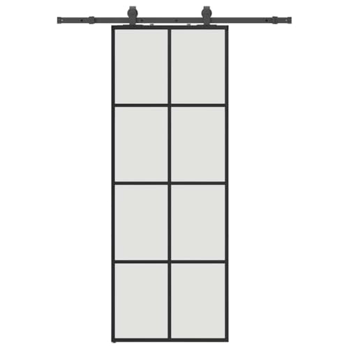 vidaXL Puerta corredera con juego herrajes negro 76x205 cm ESG vidrio, puerta interior, puerta corrediza de granero, puerta corrediza interior