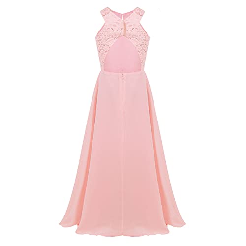 Hularka Kids Girls Halter Neck Princess Flower Girl Dress Floral Lace Chiffon Wedding Bridesmaid Dress Proms Maxi Gown3