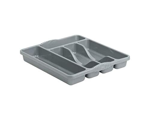 ACCURATE 5 Compartment Plastic Cutlery Holder Tray Drawer Organiser Rack. Durable yet lightweight and easy to clean with a high gloss finish (SILVER) (Pack of 2) - Image 2