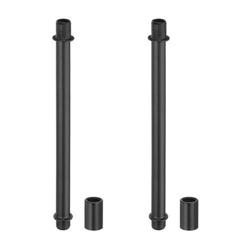Image of PATIKIL Straight Pipe Lamp Stems Rod Kit, 2 Set M10 Carbon Steel 130mm(5.12 inch) Long Double End Thread Rod with Coupling Nuts Sleeve Connector for Table Lamps Chandeliers,Black