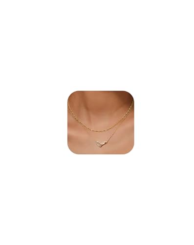 Gold Necklace for Women Dainty Layered Diamond Necklace Trendy 14K Gold Plated Paperclip Choker Necklaces Cute Minimalist Open Oval Star Necklaces Jewelry for Women Gifts