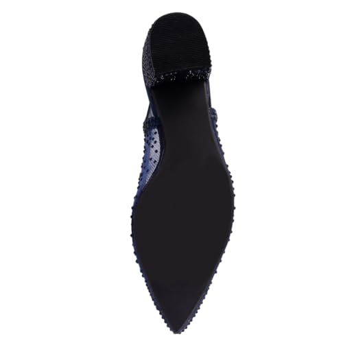 XYD Women's Elegant Rhinestone Pumps Sheer Mesh Slingback Block Low Heels Pointed Toe Slip On Crystal Bridal Wedding Shoes4