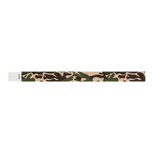 Image of 500 WristCo Green Camo Tyvek Wristbands for Events - Comfortable Tear Resistant Paper Bracelets ID Wrist Bands for Concerts Festivals Admission Party Identification Tours
