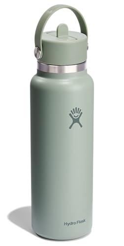 Image of Hydro Flask Water Bottle - Insulated Stainless Steel - Wide Mouth Flex Straw Lid, Non Spill, Leakproof and Refillable in 40 Oz Tonal Agave