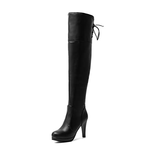 Bottes genoux hauts à talons de 10cm et bout rond pour femme