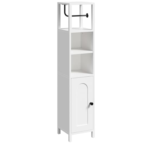 MAHANCRIS Armadietto portaoggetti da bagno piccolo, ad angolo con anta e ripiani, armadi stretti per carta igienica con ripiano regolabile, organizer per bagno, 20,1 x 20,1 x 97 cm (L x P x A), bianco
