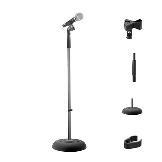 Pyle Pie de micrófono, soporte de base redonda pesada compacta. Altura ajustable. Una pieza