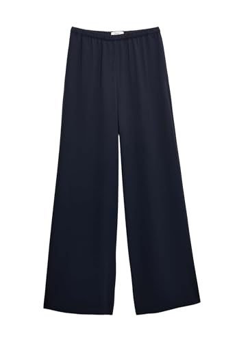 Marks & Spencer Pantalon Coupe Large en crêpe à Taille élastique Bleu Marine Foncé Femmes UK 18 (EU 46)