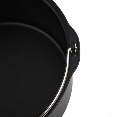 Molde redondo para molde de acero al carbono de 6/7/8 pulgadas para bandeja de cesta de freidora de aire con asas diseñadas para un fácil manejo y resistencia al calor (6 pulgadas)