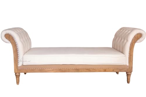 Image of Victorian Style Chaise Lounge, Tufted Cream Upholstery, Mahogany Wood Frame, Classic Living Room Furniture (Off White)