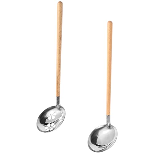 Veemoon Kitchen Utensil Set Hot Pot Ladle Set Slotted Spoons Japanese Stainless Steel Soup Ladles Colander Skimmer Strainer Gravy Sauce Server Utensil With Wood Handle For Cooking Serving Spoons #TOP26