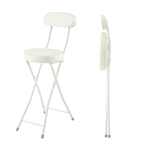 Taburete de Bar Redondo Acolchado Plegable de 60 cm, Taburete de Cocina Plegable con Respaldo, Silla Alta portátil para Adultos para desayunos de cafetería en casa, Carga 120 kg (Color : White, Size