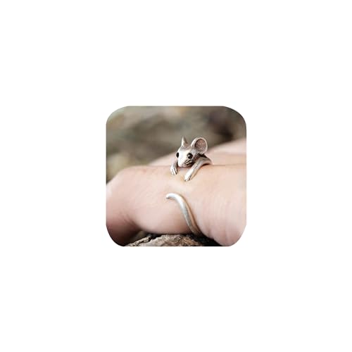 FLYYQMIAO Little Mouse Vintage Animal Index Finger Ring Cute Open Wrap Ring Handmade Burnished Mouse Ring for Women Teen Girls Party Adjustable Birthday Gift Jewelry Comfort Everyday Ring