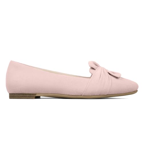 MUSSHOE Women's Pointed-Toe Ballet Flat：Bowknot Dressy Flats Comfortable Memory Foam Shoes - Wedding Party Business Work Office Pink Suede 422