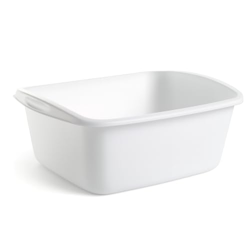 Tribello Plastic Wash Tub Dishpan Basin and Foot Bath for Soaking Feet, Laundry Hand Wash Bucket, Dish Pans for Washing and Storage Cleaning Supplies - 12 Quarts - Heavy Duty - Made in USA (White)