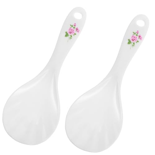 Mabor 2 Stück Reislöffel Kunststoff Antihaft Servierlöffel Reispaddeln mit Rosenmuster Kochlöffel BPA-frei für Umrühren Kartoffelpüree Salat...