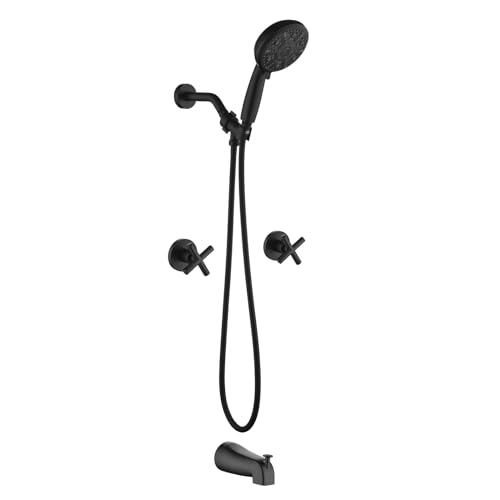 2 Handles Tub Shower Faucet Set with 10 Spray Handheld Shower Matte Black Shower System with Tub...