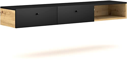 Domando Lowboard Teramo Modern für Wohnzimmer Breite 140cm, hängend, Artisan Eiche und Schwarz Matt Cover