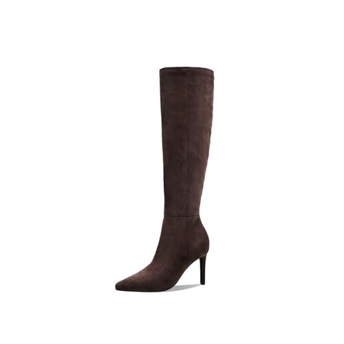 Image of Women's Knee High Boots Women Mid Heel Pointed Toe Tall Boots for Women High Heel Side Zipper with Buckle Bow Knots Long Boots for Fall Winter for Fall Winter