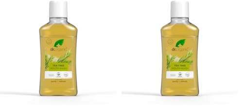 Dr. Organic Enjuague Bucal Árbol de Té de, Antibacteriano, Sabor Menta, 500 ml (Paquete de 2)