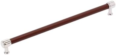 Signature Hardware 954066-O-1258 Lazzara 12-5/8 Inch Center to Center Brown Leather Bar Cabinet Pull - Polished Nickel