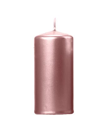 Bougie Cylindrique Nacrée Rose Gold, 12 cm Hauteur, 6 cm Diamètre, 20 Heures de Combustion (Rose Gold)