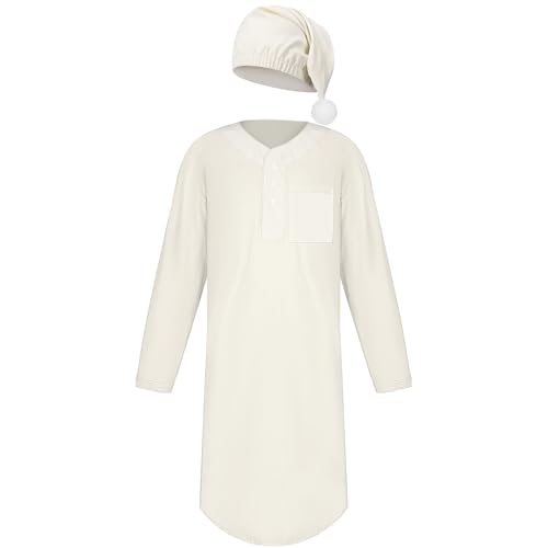 2 Pcs Halloween Pajama Set Men's Nightshirt Night Sleeping Hat Mens Nightgown for Halloween Christmas Cosplay