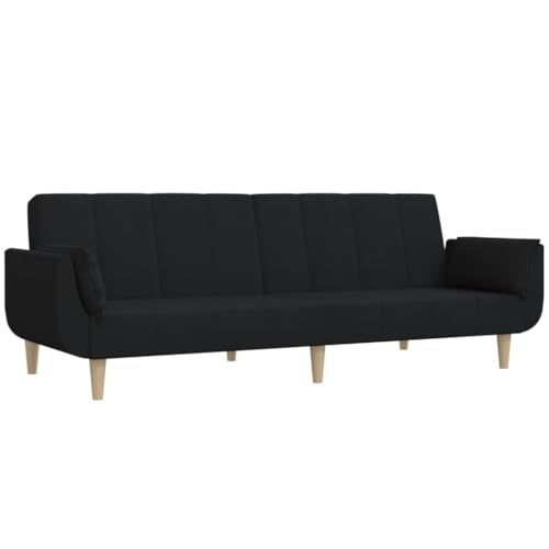vidaXL Schlafsofa 2-Sitzer, Schlafcouch mit 2 Kissen, Gästebett mit Holzrahmen, Sofabett Tagesbett Couch Sofa Ausziehbar, Schwarz Stoff