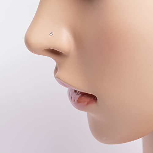 Real 0.02 Ct Diamond Nose Stud 14K White Gold Nose Ring Internally Threaded 8Mm Long Screw Back Hi Color #TOP3