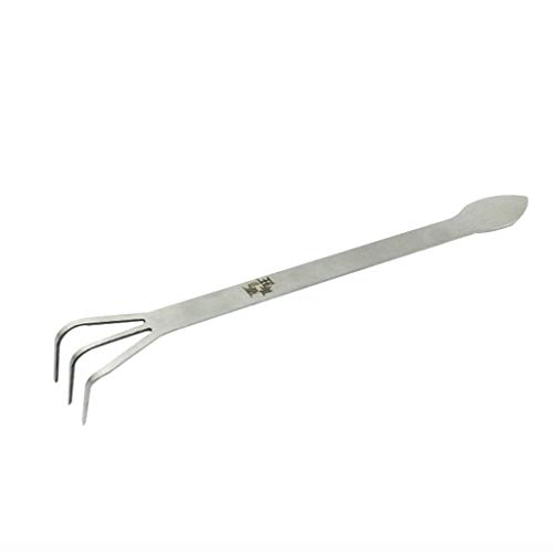 Espátula de acero inoxidable para jardinería, 3 dientes, hoja de abanico, mano pequeña, para limpieza de hojas, escombros, jardinería, pequeña