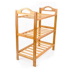 Sapateira de Entrada Madeira Tripla Bambu Organizador Tenis Cor:Marfim