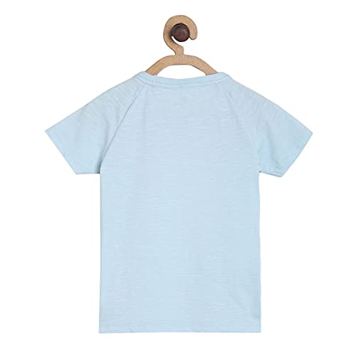 Image of miniklub Boys Blue Printed Round Neck Pure Cotton T-Shirt