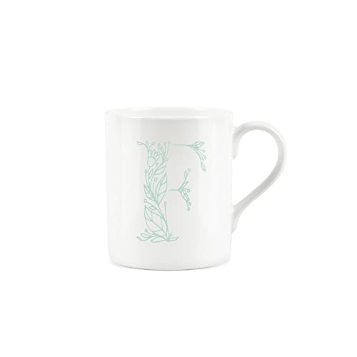 Purely Home Floral Green Letter F Mug - Fine Bone China Small Coffee Tea Mug Present Personalised Initial Gift - Image 2