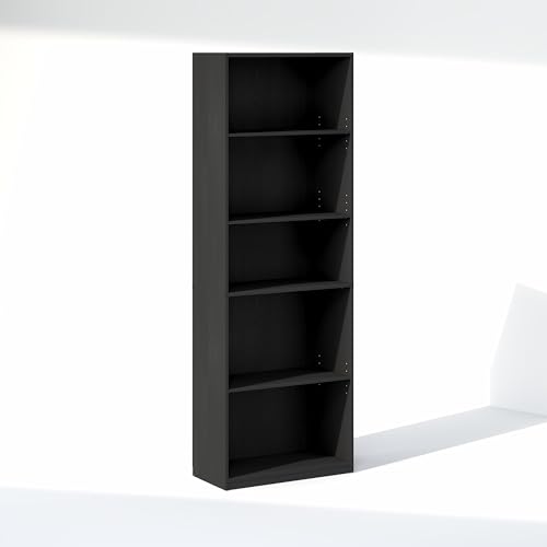 Image of Furinno GEHRY DVD Shelf, 5-Tier CD Rack, Media Shelf with Adjustable Shelves, DVD Storage Cabinets for CD Bluray Game Disc, Easy Assembly, for Living Room, Home Office, Blackwood