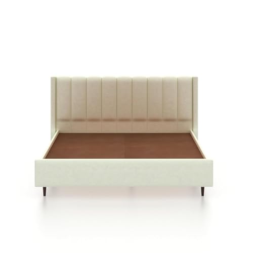 Image of Ganpati Arts Solid Sheesham Wood Emperor Upholstered King Size Bed Without Storage | Wooden Double Bed Palang Furniture for Bedroom, Living Room, Home and Hotel (Off White)