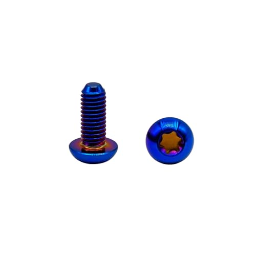 Image of RISON Titanium Bolts M5x10mm Titanium Button Torx Head Bolt Screw M5 Bolts Bicycle Disc Brake Universal Burnt Blue Star Round Head Ti Bolt for MTB and Bicycle Motorcycle Pack of 6