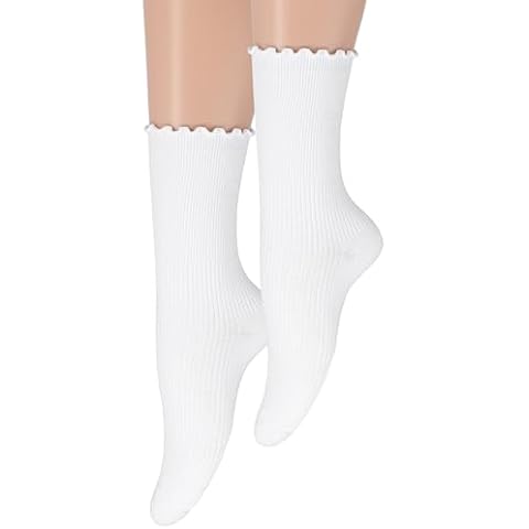 2 Pairs Ruffle Socks Women, Ruffle Turn-Cuff Casual Socks Breathable Cool Knit Cotton Lettuce Crew Frilly Socks (US, Numeric, 6, 9, Regular, Regular, White) Cover