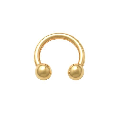 ANYGOLDS 14K REAL Solid Gold Plain Ball Horseshoe Earring - Cartilage Daith Helix Conch Rook Snug - 7mm Septum Barbell Hoop Ring Piercing Jewelry 16Gauge (14k Yellow Gold)