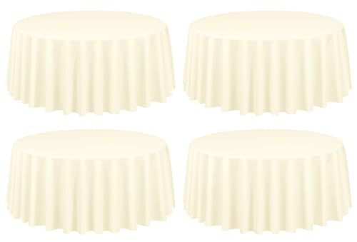 Showgeous 4 Pack Beige Round Tablecloth 120 Inch Polyester Round Table Cloth Beige Tablecloths for Round Tables Washable Decorative Fabric Table Covers for Wedding Dining Party Banquet Buffet