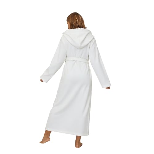 Image of RONGTAI Womens Robes Plush Fleece Hooded Bathrobe Thick Nightgown with Pockets Fluffy Sleepwear