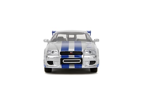 Jada Toys Fast and Furious 1:32 Scale 2002 Nissan Skyline GTR R34-Silver Diecast Car for Kids Age 8 Years+
