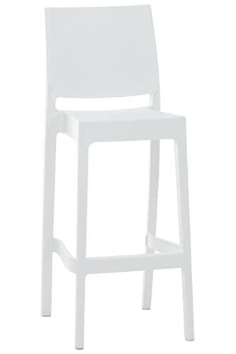 TPFLiving Taburete de bar Maybrit con cómodo reposapiés - Estructura de plástico - Superficie del asiento: plástico blanco
