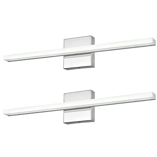 Image of Modern 24IN 14W Bathroom Light Fixture, Chrome Vanity Lights for Mirror, 2 Packs, Waterproof, Daylight White Light(6000K), Stainless Steel, A-Silver, Hardwired