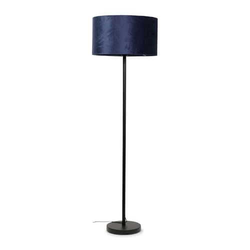 ValueLights | Modern Standard Floor Lamp in a Black Metal Finish with a Navy Blue Velvet Drum Shade | Floor Lamps, Home Décor & Improvement Essential