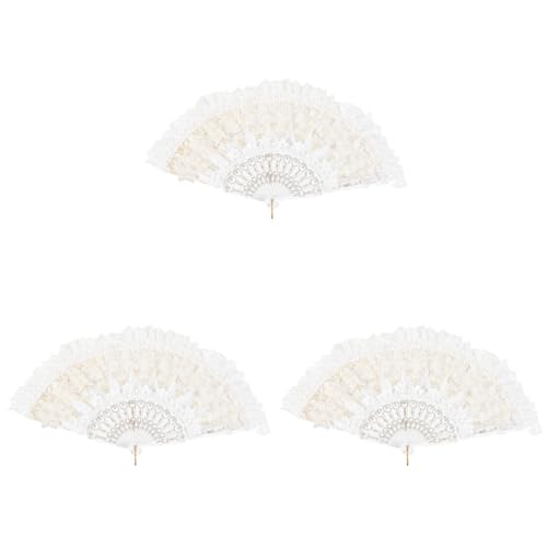 BESPORTBLE 3 Piezas abanico de encaje Portátil novia boda oriental nupcial abanicos de mano para mujer abanicos de encaje ventiladores de mano abanicos plegables ventilador de mano PU