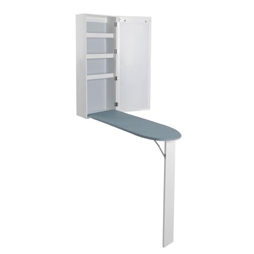 LGXCM Ironing Board Cabinet Ironing Board Cabinet White MDF Iron Modern And Simple Style Multifunctional Wall Mounted Household 2 In 1 With Hide Away Mirror For Bathroom