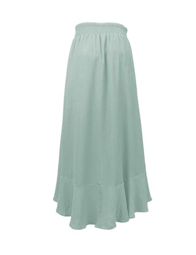Image of Minclouse Women's Elastic Tie Waist Button Down Maxi Skirts Casual Loose Flowy Swing Slit Front Dress