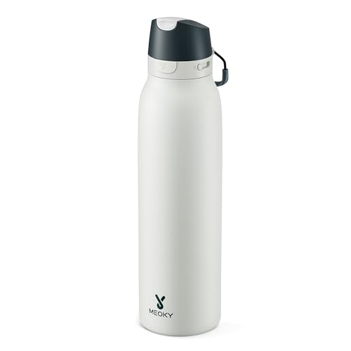Image of Meoky 24 oz Travel Water Bottle Stainless Steel: Leak Proof Locking Lid, 2-in-1 Straw and Spout, 24 Hours Cold, Top Handle, BPA Free, Slim Insulated Water Bottle for Car Ourdoor, Frost
