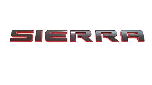 Image of 1x Sierra Emblem Nameplate Letter Decal Car Badge Compatible with Gm 2500Hd 3500Hd Sierra (Black /Red)