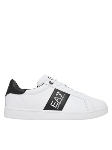 EA7 Emporio Armani Zapatillas Deportivas, Blanco y Negro, Diseño Clásico con Logo Lateral, Cordones Blancos (Blanco/Negro, Sistema Tallas Calzado EU, Adulto, Números, Mediano, 42.5)
